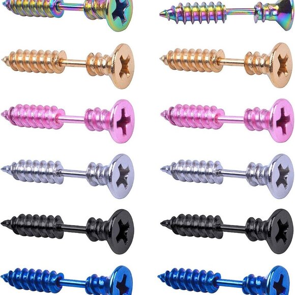 Durable 12-Piece Screw Back Hoop Earrings Set - Vibrant Colors for Men & Women - Picture 1 of 7